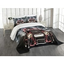 Lunarable 꽃무늬 침대보 레이스 화려한 빈티지 장미 꽃잎 플로렛 섀비 폼 패턴 장식용 퀼트 3피스 침대보 세트 베개 커버 2개 킹 사이즈 핑크 브라운, Black Grey