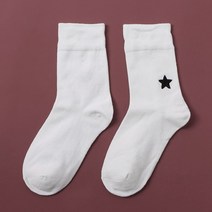 깔끔한 사계절 여성양말 무지 별포인트 화이트 면 흘러내림방지 타이즈 학생 통기성
