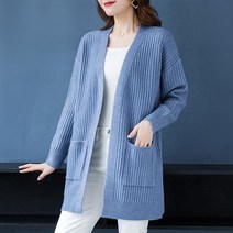 SJW 봄가을 하프 니트 가디건 무지 브이넥 골지 포켓 오버핏 긴팔 여성상의 빅사이즈 S~4XL 6컬러