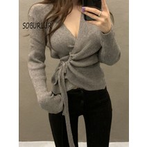 올리브색니트 핫핑크니트 soburlur 2021 가을 스웨터 여성용 블라우스 니트 골지 풀오버 스웨터 긴 소매 슬림 카디건 부드러운 따뜻한 팜므 크롭 탑 105