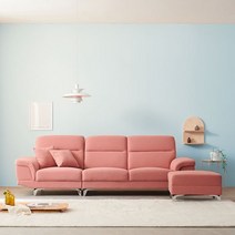 보루네오 하우스 라보떼 베일리 아쿠아패브릭 4인소파+스툴세트, 색상:로즈핑크