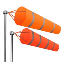 윈드삭 야외 풍향계 봉 포함 풍속 측정 바람 풍속계, 2m 주황색 반사 테이프 링 윈드삭