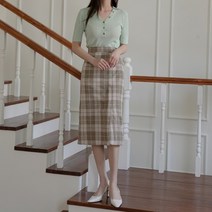 나인 린넨 체크 밴딩 미디 스커트(SK-3717)