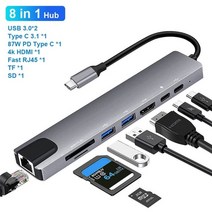 usb c 허브 8 in 1 type c 3.1 4k hdmi 전원 스위치허브, 8-in-1