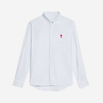 아미 스몰 하트 로고 스트라이프 버튼 다운 셔츠 스카이 블루 화이트