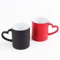 디자인드림 승화전사 매직 하트 머그 변색 온도변화 변온 컵, 빨강(무광/하트손잡이)
