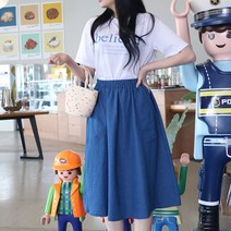 메리앤유 88까지 입는 포켓디테일 플레어 청데님스커트