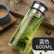 이중 내열유리 휴대용 티망 잎차 거름망 물병 티보틀, 15_심해 블루 600ml(단층)