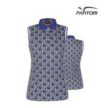 팬텀 골프 fantom여성 펜지꽃 패턴 민소매 카라 티셔츠 F22102TL178_BL, 090, BL