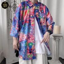 킹앤조이 유화 프린트 레트로 반팔 셔츠 남방