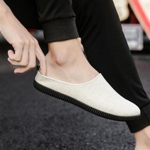 BestStar 세미슬립온 남 여름 통풍 통굽 반슬리퍼 뒷굽 없는 신발 린넨슬립온1