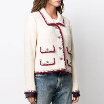 여성 고퀄리티 셀럽 로제 공항패션 트위드 자켓 화이트 싱글 버튼 크롭 럭셔리 정장 재킷