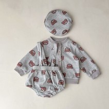 쁘띠람 아기 상하복 유아 베이지 공용 봄상하복 가을 곰 베레모 오버롤 가디건 등원 데일리
