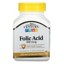 21세기센츄리 엽산 폴릭엑시드 400mcg 250정 21st Century Folic Acid 400 mcg 250 Easy to Swallow Tablets