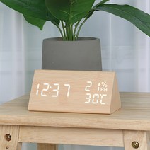 구우스 무소음 LED 우드 삼각 온도 습도 알람 탁상 시계 / USB 어댑터 무료증정