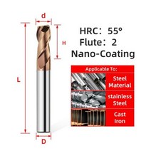 HRC55 4 플루트 합금 텅스텐 스틸 밀링 카바이드 엔드 밀 커터 커팅 도구 CNC 기계 코팅 플랫, 1pc HRC55 2F_d16xD16x100L