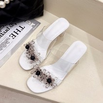 바이스타 크리스탈 꽃 장식 여름 슬리퍼 힐 샌들