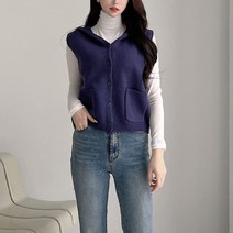 뜨개진 여성용 쫀쫀 포켓 오픈 니트 후드 트리클 베스트