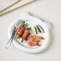 ONEISALL 곰돌이 도자기 쟁반 멀티 식빵 접시 음식접시 화이트 1개, 라지