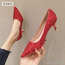 하이힐 반짝이 미들 굽 낮은 웨딩 디너 여자 신발 뉴타임즈 A15 D965X381
