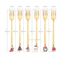 도매 크리스마스 커피 스푼 & 포크 세트 커피 교반 스푼 크리 에이 티브 디저트 차 스푼 삽 크리스마스 선물 상자, 하나, 주황색