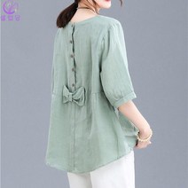 셀럽당 여성용 리넨 루즈핏 반팔 셔츠