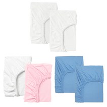 이케아 LEN 렌 유아용매트리스커버 2개입 60x120cm 유아침대 아기매트 패드 시트 침구, 화이트/핑크_403.201.89