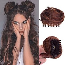 부분 가발 인모 여성 정수리SuQ 합성 클립 온 헤어 밴드 신축성 밴드 헤어 지저분한 Chignon 클립 헤어 피, 한개옵션1, 18 Darkest Brown