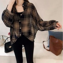 여성 얇은 체크 무늬 셔츠 블라우스 남방 예쁜 깔끔한 패턴 10대