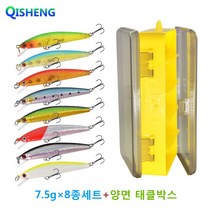 [QISHENG] 농어 광어 삼치 우럭 쏘가리 미노우 미끼 배스 루어낚시 세트, 플로팅-7.5g*8종, 혼합색상