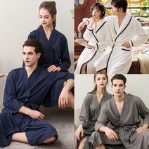 시원한 와플 사계절 여름 샤워가운 커플 목욕가운 호텔 사우나 바스로브 잠옷, XL, 화이트, 1개