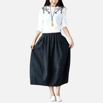 BestStar 레트로 엔틱 항아리치마 심플 밴딩와이드 린넨 슬라브면 롱스커트