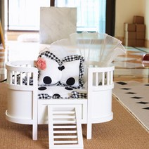 애견쇼파 강아지쇼파 강아지침대 원목 흰색 북유럽 공주 스타일, L(80★60), 물방울 무늬 침구