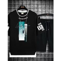 좋은천반팔수트남성여름티셔츠남청소년여름복장남성트렌드여름투피스수트남학생반바지전세트봄과여름남성트렌드한국판 블랙(탑+바지) S