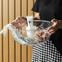 홈바내쓰 투명 세숫대야 다용도 욕실 플라스틱 다라이 바게스 목욕, 그레이 중형, 1개