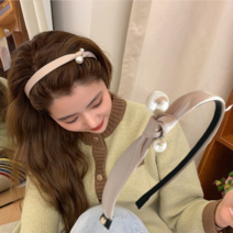 나요미 슬림 무지 새틴 진주 머리띠