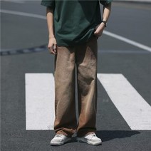 일자슬랙스팬츠 클래식 구제워싱 데님 바지남자 와이드 루즈핏 스트레이트핏 드롭 드레이프 빅진 그라데이션 4993330997