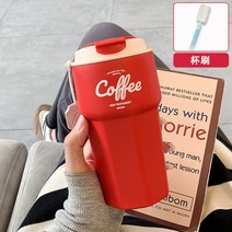 버터콕 빈티지 레터링 카페 스트랩 대용량 텀블러 보온병 투고컵 6컬러 420ml 620ml, 레드 420ml