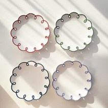 커브드로잉 레트로 플라워 접시 브런치 디저트 꽃무늬접시 플레이팅 빈티지그릇 빈티지접시, 그린