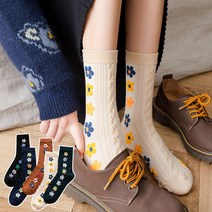 컴맨 여자양말 예쁜 중목 긴목 단목 발목 꽃무늬 여성 패션 덧신 5족 1세트