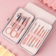 네일도구 네일푸셔 가위 손톱깎이 세트 죽은 피부 펜치 네일 커팅 페디큐어 나이프 그루브 만 염증 매니큐어 도구, 02 10  pcs Pink