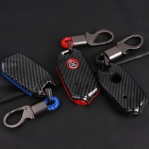 차데코 스팅어 모하비 더마스터 키홀더 전용 원격시동 카본 하이브리드 스마트키 케이스, 키케이스_레드 / 키링_블루