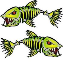 2 pieces SET #4 | Kayak Decals Fish Bones Skeleton Stickers for Kayak Canoe Fishing Boat Wall Car Ac, 1