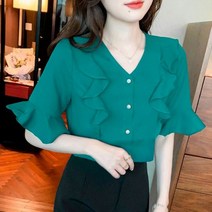 디애이치 라모 쉬폰 프릴 블라우스