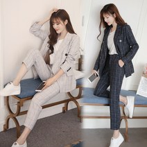 여성투피스 가을 클래식 체크 면접 정장 세트 숙녀복 상하의