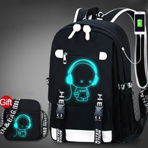 브랜드 학생 학교 배낭 발광 애니메이션 USB 충전 가방 십대 소년 도난 방지 어린이 책가방