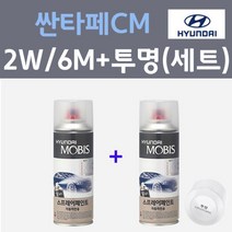 현대 싼타페CM 2W 6M 플래티늄실버 컬러스프레이 + 모투명마감용스프레이 자동차 카 페인트 200ml