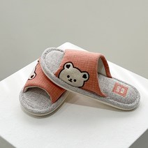 루루홈 푹신한 린넨 곰돌이 여성 거실화, 핑크