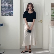 디작소 여성 케티드 밴딩 트임 린넨 롱 스커트 치마