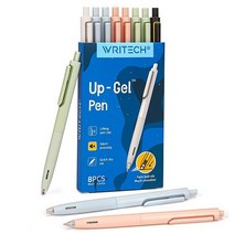 WRITECH 리트랙터블 젤 잉크 펜: 멀티컬러 0.5mm 파인 포인트 펜 저널링 스케치 드로잉 메모용 번짐 및 번짐 없음 매우 부드러운 필기 무소음 클릭 펜 세트 업 젤 8개입, Black Ink Color